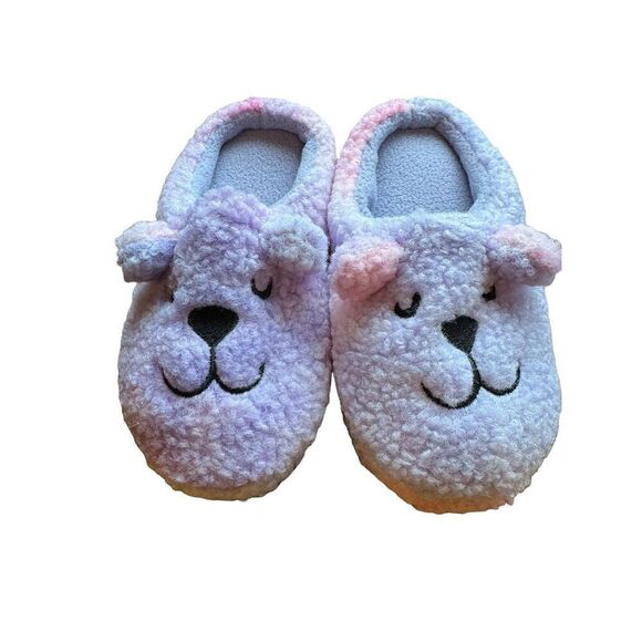Totes Toasties Kids' Teddy Bear  Purple Fleece Slippers MD Size 13-1 - Picture 1 of 14